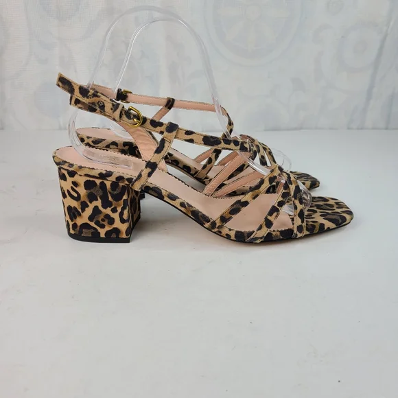 J. Crew Odette suede leather leopard print strappy block heeled sandals 8.5 - Picture 3 of 12